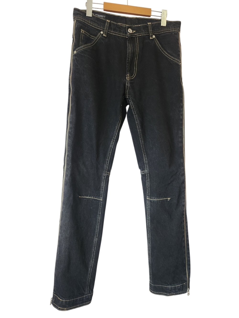 Zara Black Contrast Stitch Side Zipper Flare Jeans 29 Cyber Grunge Double Knee